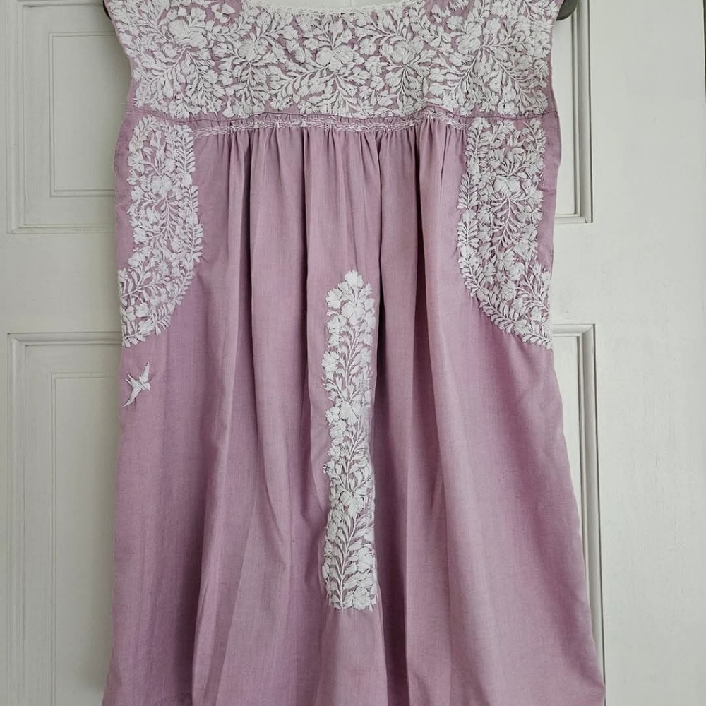 Mi golondrina lavender shambray hand embroidered blouse sz small